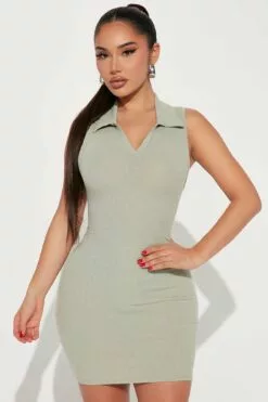 Fashion Nova Jadie Ribbed Mini Dress - Sage