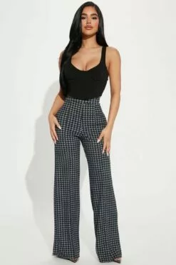 Fashion Nova Petite Victoria High Waist Dress Pant Houndstooth - Black/Grey