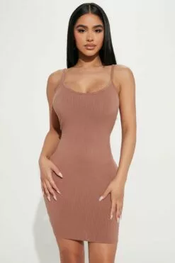 Fashion Nova Selma Ribbed Mini Dress - Mocha