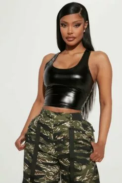 Fashion Nova Kendall PU Racerback Top - Black