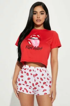 Fashion Nova Flirty Queen PJ Short Set - Red/combo