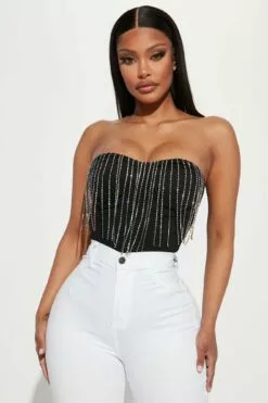 Fashion Nova Ronnie Rhinestone Bodysuit - Black -Fashion Nova Sales 12 29 22Studio2 RM RL 15 00 27 50 BT02402 Black P 8600 ES