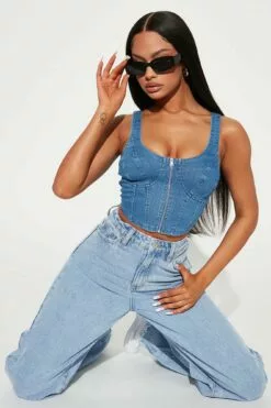 Fashion Nova Having My Fun Denim Top - Medium Wash -Fashion Nova Sales 12 30 22Studio2 KJ RL 11 37 49 21 DBT40204 MediumWash P 9013 ES