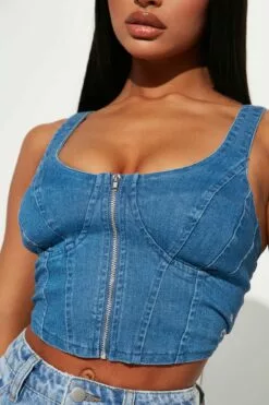Fashion Nova Having My Fun Denim Top - Medium Wash -Fashion Nova Sales 12 30 22Studio2 KJ RL 11 41 16 21 DBT40204 MediumWash P 9019 ES