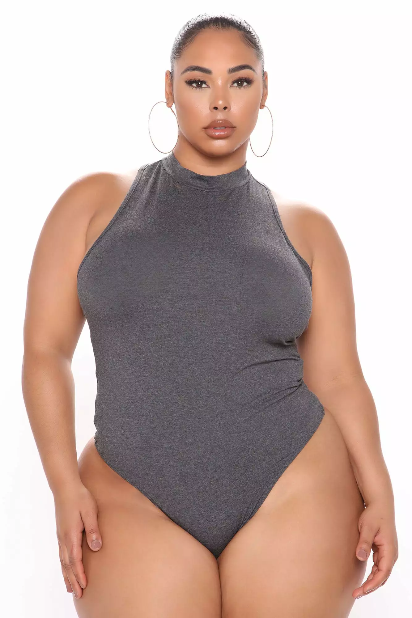 Fashion Nova Mel Sleeveless Mock Neck Bodysuit - Charcoal - Image 5