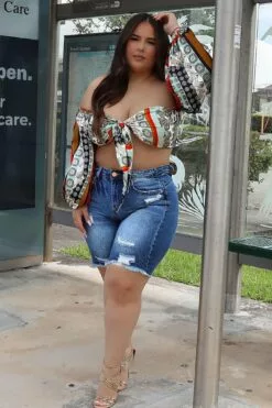 Fashion Nova Corinna Booty Lifting Denim Bermudas - Medium Blue Wash -Fashion Nova Sales CorinnaBootyLiftingDenimShorts MER PLUS