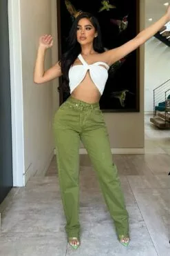 Fashion Nova Crossover Color Straight Leg Jeans - Olive