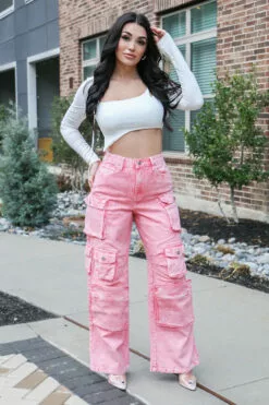 Fashion Nova Lily High Rise Cargo Jeans - Pink -Fashion Nova Sales LilyHighRiseCargoJeans Pink MER 2